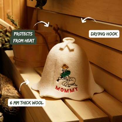 Czapka do sauny „Sauna Mommy” 100% wełna