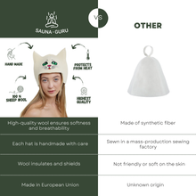 Sauna Hat ‘Green-eyed Kitty’ 100% Wool