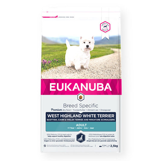Eukanuba Breed Specific sausas maistas Vakarų Škotijos terjerams su vištiena, AB, 2,5 kg