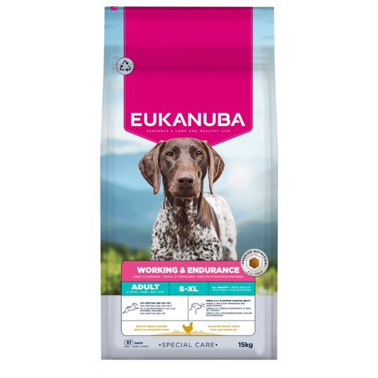 Eukanuba Special Care Working and Endurance sausas maistas šunims su vištiena, AB, 15 kg