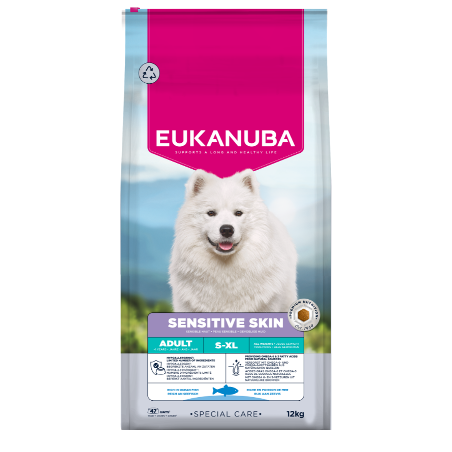Eukanuba Special Care Sensitive skin sausas maistas šunims su žuvimi, AB, 12 kg
