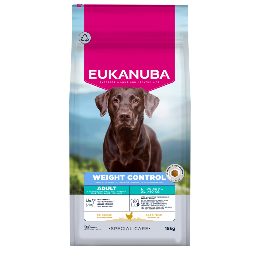 Eukanuba Special Care Weight Control sausas maistas didelių veislių šunims su vištiena, L, 15 kg