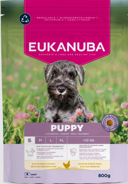 Eukanuba Life Care Puppy sausas maistas mažų veislių šuniukams su vištiena, S, 800 g