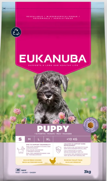 Eukanuba Life Care Puppy sausas maistas mažų veislių šuniukams su vištiena, S, 3 kg