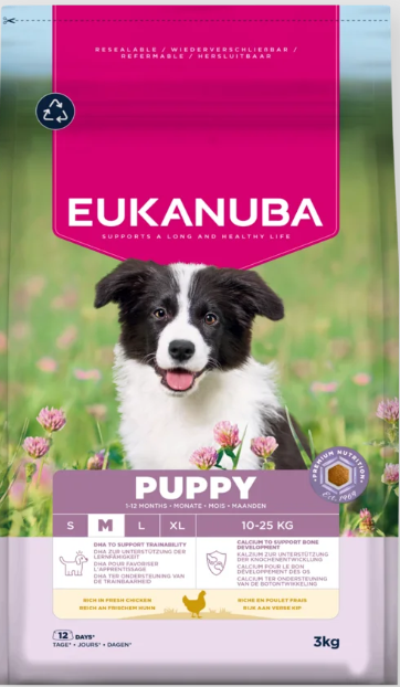 Eukanuba Life Care Puppy sausas maistas vidutinių veislių šuniukams su vištiena, M, 3 kg