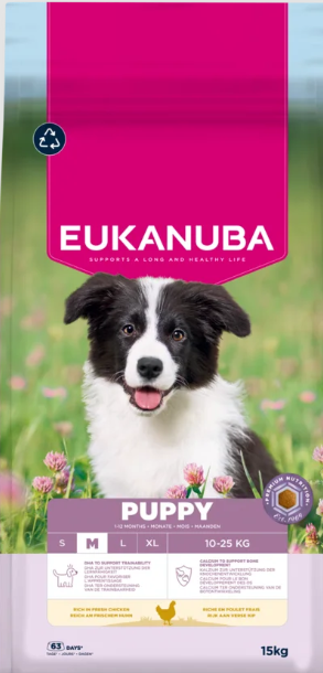 Eukanuba Life Care Puppy sausas maistas vidutinių veislių šuniukams su vištiena, M, 15 kg