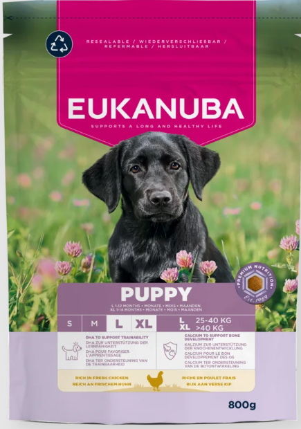 Eukanuba Life Care Puppy sausas maistas didelių veislių šuniukams su vištiena, L, 800 g
