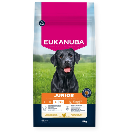 Eukanuba Life Care Junior sausas maistas didelių veislių jauniems šunims su vištiena, L, 15 kg