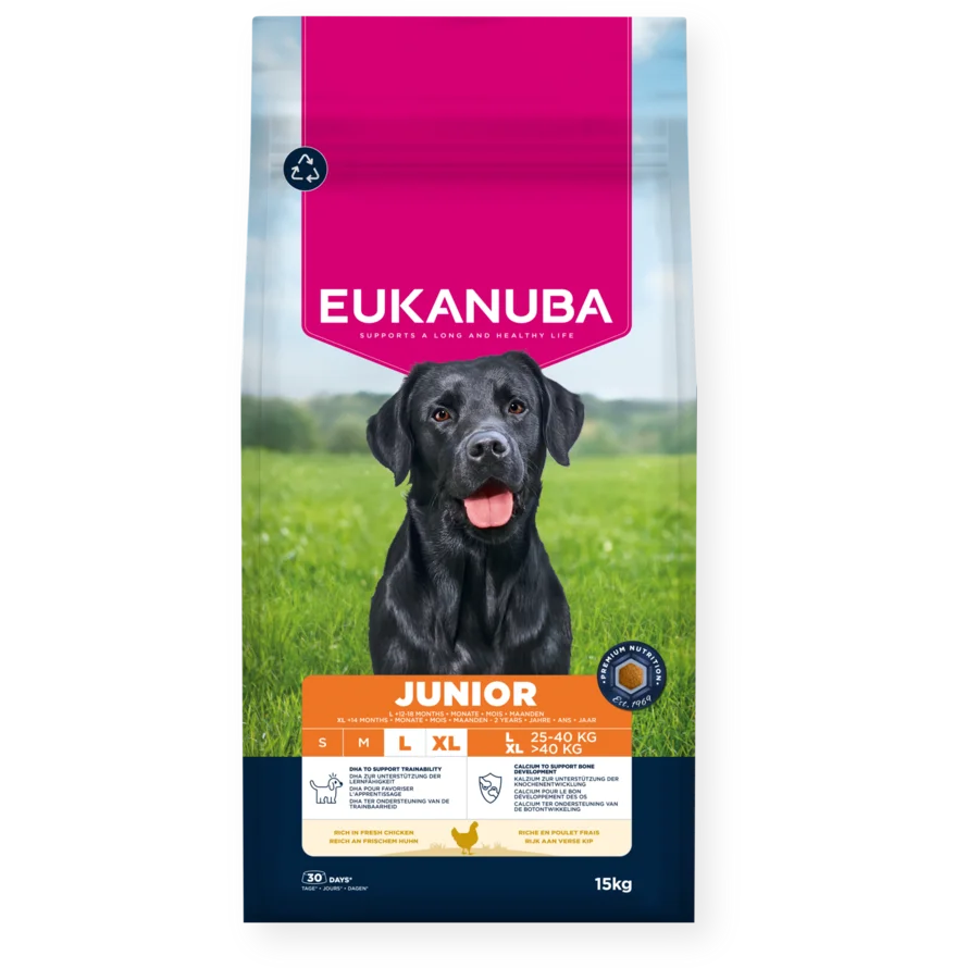 Eukanuba Life Care Junior sausas maistas didelių veislių jauniems šunims su vištiena, L, 15 kg