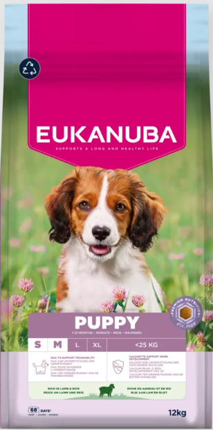 Eukanuba Life Care Puppy sausas maistas mažų ir vidutinių veislių šuniukams su ėriena ir ryžiais, S/M, 12 kg