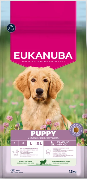 Eukanuba Life Care Puppy sausas maistas didelių veislių šuniukams su ėriena ir ryžiais, L, 12 kg