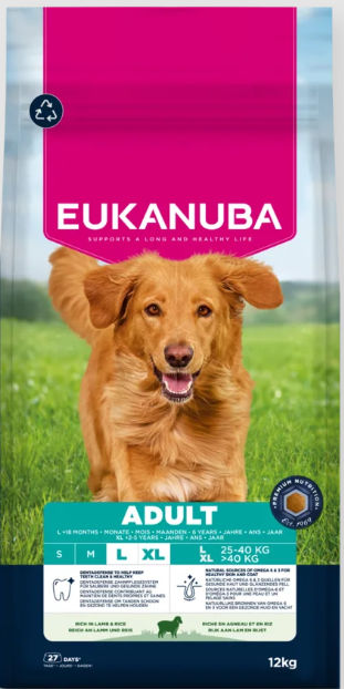 Eukanuba Life Care Adult sausas maistas didelių veislių šunims su ėriena ir ryžiais, L, 12 kg