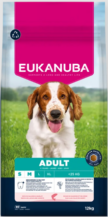 Eukanuba Life Care Adult sausas maistas mažų ir vidutinių veislių šunims su lašiša ir miežiais, S/M, 12 kg