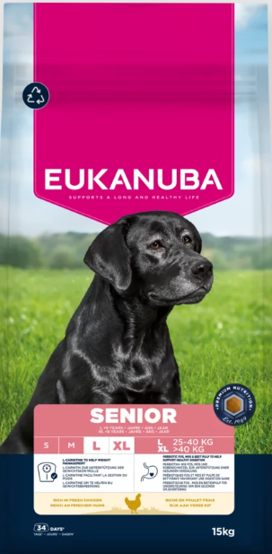 Eukanuba Life Care Senior sausas maistas didelių veislių vyresnio amžiaus šunims su vištiena, L, 15 kg