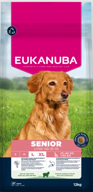 Eukanuba Life Care Senior sausas maistas didelių veislių senyviems šunims su ėriena ir ryžiais, L, 12 kg
