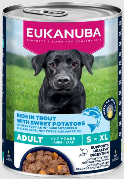 Eukanuba konservuotas maistas šunims su upėtakiu ir batatais, 400 g