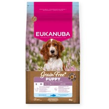 Eukanuba Grain Free sausas maistas mažų ir vidutinių veislių šuniukams su žuvimi, S/M, 3 kg