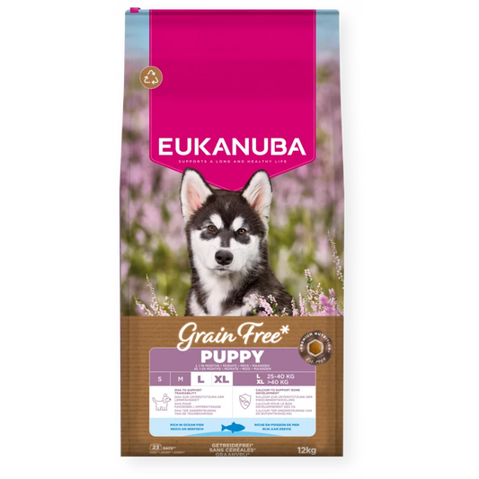 Eukanuba Grain Free sausas maistas didelių veislių šuniukams su žuvimi, L, 12 kg