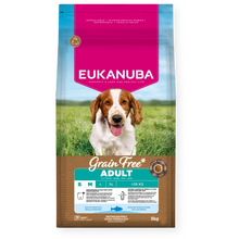 Eukanuba Grain Free sausas maistas mažų ir vidutinių veislių šunims su žuvimi, S/M, 3 kg