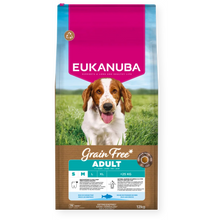 Eukanuba Grain Free sausas maistas mažų ir vidutinių veislių šunims su žuvimi, S/M, 12 kg