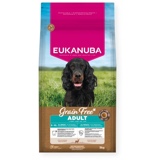 Eukanuba Grain Free sausas maistas šunims su elniena, AB, 3 kg