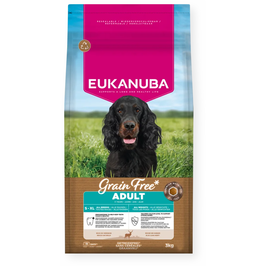 Eukanuba Grain Free sausas maistas šunims su elniena, AB, 3 kg