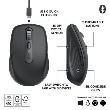 Logitech pelė belaidis MX Anywhere 3S skirtas Business (910-006929), grafito spalva
