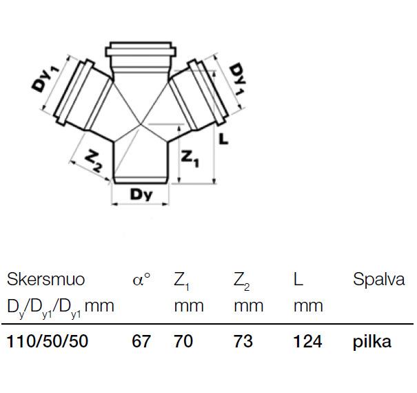 Trójnik kanalizacyjny wewnętrzny Wavin, Ø 50/50/110 mm, 67°