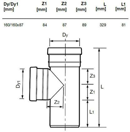 Trójnik kanalizacyjny zewnętrzny Wavin, Ø 160 / 160 mm, 87°
