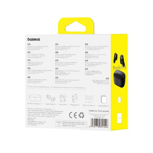 Baseus ausinės Bluetooth Bowie E18 TWS ausinės, BT 5.3, ENC, IPX4, (A00023800123-00), juoda spalva