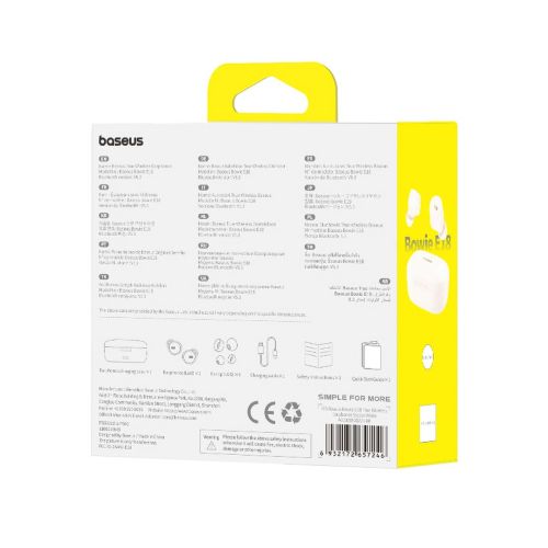 Baseus ausinės Bluetooth Bowie E18 TWS ausinės, BT 5.3, ENC, IPX4, (A00023800223-00), balta spalva