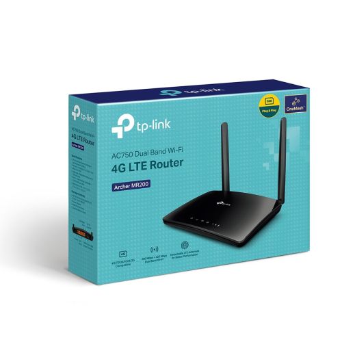 TP-Link Wi-Fi maršrutizatorius Archer MR200 AC750, 750Mbps, LAN/WAN, 802.11ac,, juoda spalva