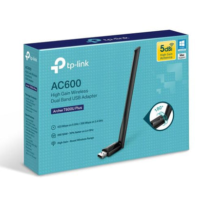 TP-Link tinklo adapteris T600U Plus AC600 belaidis, USB 2,0, 600Mb/s,, juoda spalva