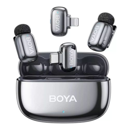 BOYA mikrofonas belaidis Mini 2-01 2.4GHz, AI Powered triukšmo slopinimas su 2 transmitters ir 2 receivers (Type-C ir