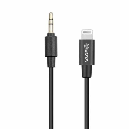 BOYA adapteris laidas BY-K1, 3.5 mm Male TRRS į Male Lightning (20cm), juoda spalva