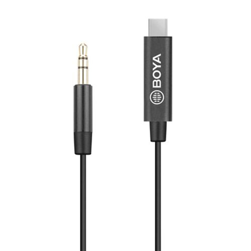 BOYA adapteris laidas BY-K2, 3.5 mm Male TRRS į Male Type-C (20cm), juoda spalva