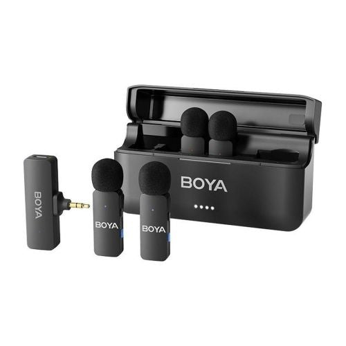 BOYA mikrofonas belaidis BY-V4 2.4GHz su 4 transmitters ir 1 receiver (3.5 mm connector), juoda spalva