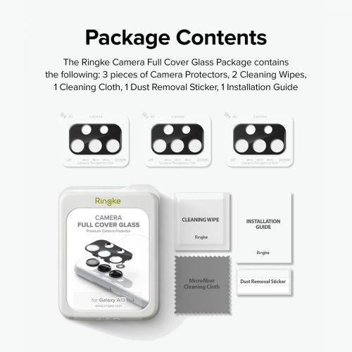 Ringke Galaxy A13 4G kamera apsauga Full Cover stiklas package (3 pcs), juoda spalva