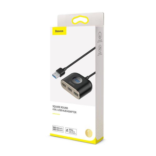 Baseus HUB Square round 4in1 USB adapteris USB3.0*1 + USB2.0*3 1m (CAHUB-AY01), juoda spalva