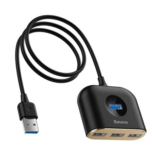 Baseus HUB Square round 4in1 USB adapteris USB3.0*1 + USB2.0*3 1m (CAHUB-AY01), juoda spalva