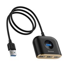 Baseus HUB Square round 4in1 USB adapteris USB3.0*1 + USB2.0*3 1m (CAHUB-AY01), juoda spalva