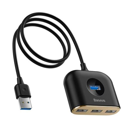 Baseus HUB Square round 4in1 USB adapteris USB3.0*1 + USB2.0*3 1m (CAHUB-AY01), juoda spalva
