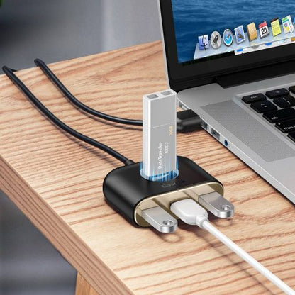 Baseus HUB Square round 4in1 USB adapteris USB3.0*1 + USB2.0*3 1m (CAHUB-AY01), juoda spalva
