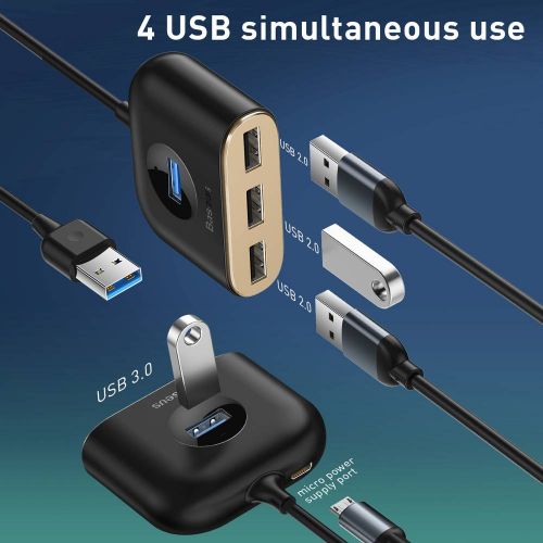 Baseus HUB Square round 4in1 USB adapteris USB3.0*1 + USB2.0*3 1m (CAHUB-AY01), juoda spalva