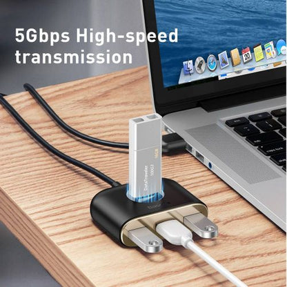 Baseus HUB Square round 4in1 USB adapteris USB3.0*1 + USB2.0*3 1m (CAHUB-AY01), juoda spalva