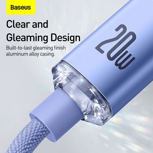 Baseus Type-C - Lightning laidas, Crystal Shine Series greitasis įkrovimas duomenų laidas 20 W 1.2m (CAJY000205), violetinė