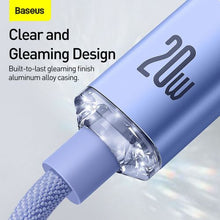 Baseus Type-C - Lightning laidas, Crystal Shine Series greitasis įkrovimas duomenų laidas 20 W 1.2m (CAJY000205), violetinė