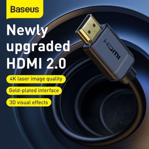 Baseus Video laidas High definition Series HDMI To HDMI 4K 60 Hz, 3D HDR, 18 Gbps, 1m (CAKGQ-A01), juoda spalva