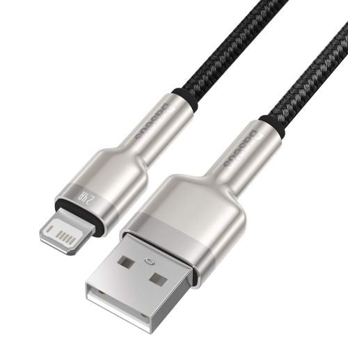 Baseus Lightning Cafule Series Metal duomenų laidas 2.4A 0.25m, juoda spalva