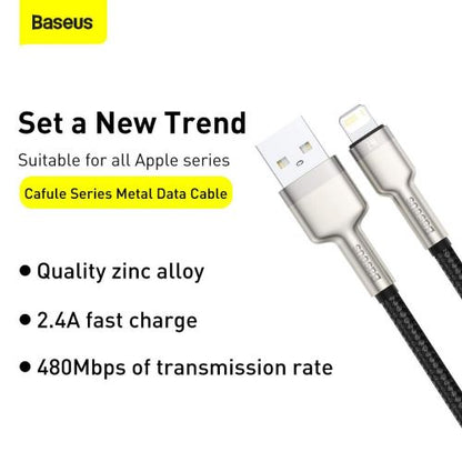 Baseus Lightning Cafule Series Metal duomenų laidas 2.4A 0.25m, juoda spalva